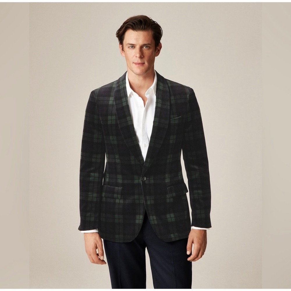 J.Crew Mens 38R Velvet Dinner Jacket Blackwatch Plaid Shawl Collar NWT J5425